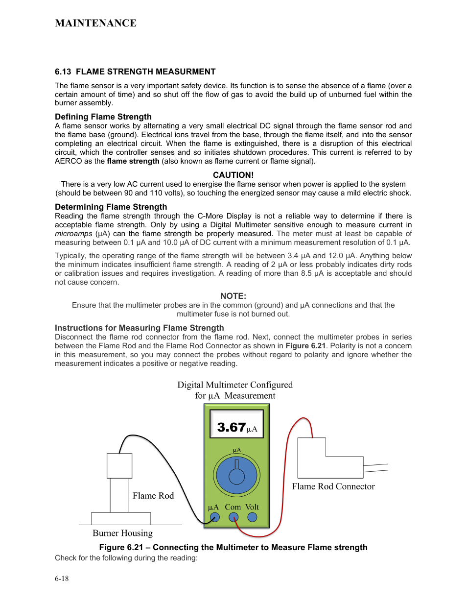 13 flame strength measurment, Maintenance | AERCO KC1000 Low NOx Water Heater July 2011 User Manual | Page 62 / 118
