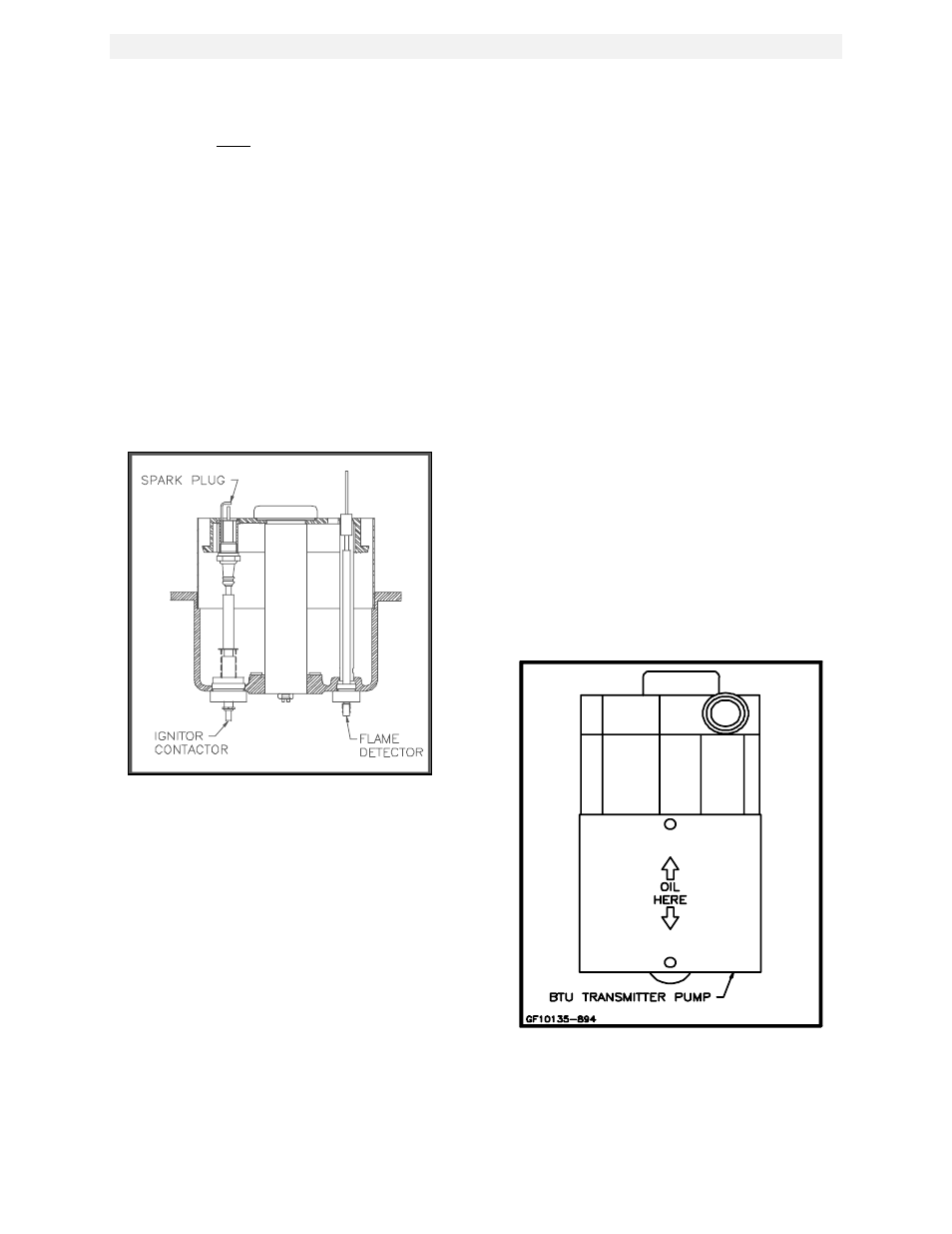 Figure 6.1, Spark ignitor and flame detector location, Figure 6.2 | Btu transmitter pump oil hole location, Maintenance | AERCO KC1000 Heater w/Mod-Box Controller User Manual | Page 35 / 84