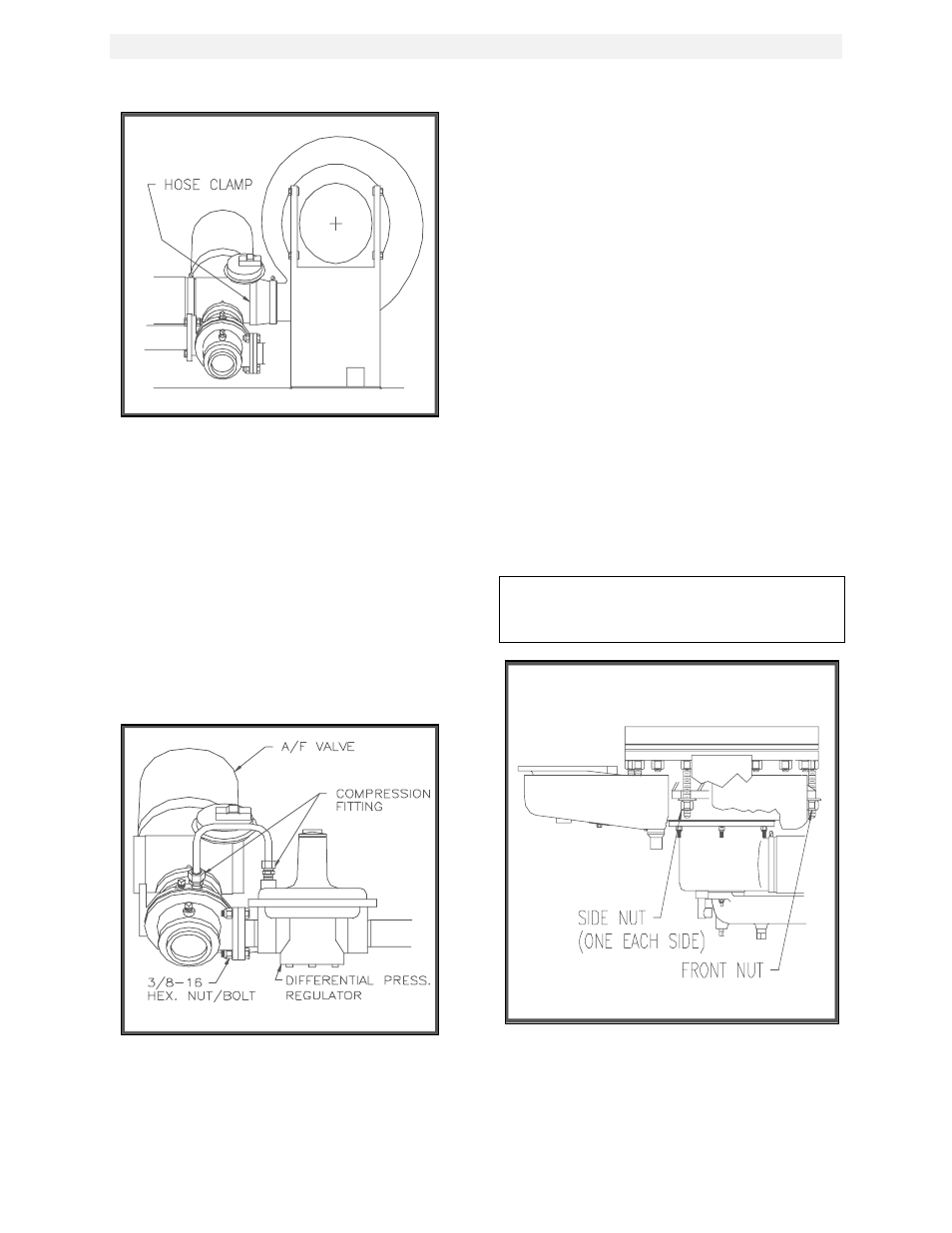 Figure 6.15, Air/fuel valve inlet hose clamp, Figure 6.16 | Figure 6.17, Manifold nut and bolt locations, Maintenance | AERCO KC1000 Heater w/Mod-Box Controller User Manual | Page 40 / 84