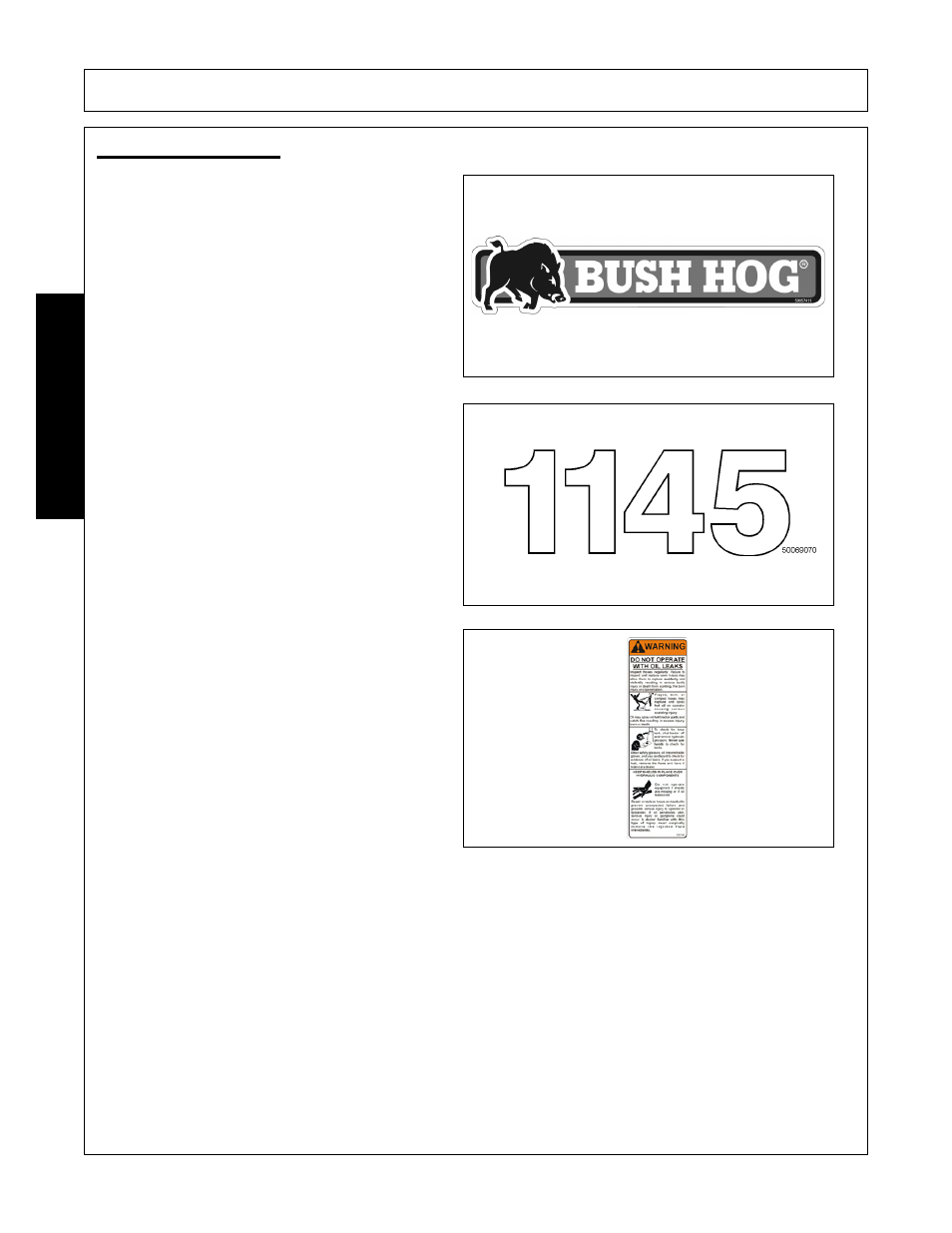Decal description, Safety | Bush Hog 1145 User Manual | Page 22 / 100