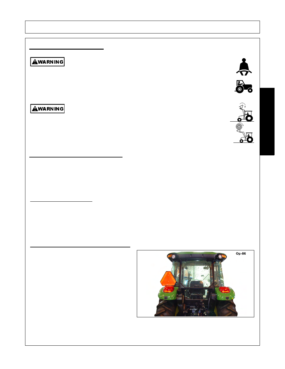 Tractor requirements, Tractor requirements and capabilities, 1 rops and seat belt | 2 tractor lighting and smv emblem, Operation, Opera t ion | Bush Hog 1145 User Manual | Page 47 / 100