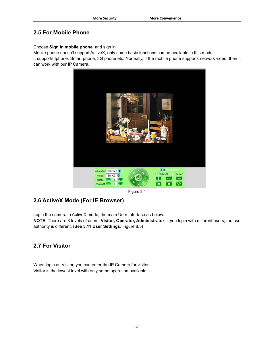 5 for mobile phone, 6 activex mode (for ie browser), 7 for visitor | Obile, Hone, Ctive, Rowser, Isitor | Agasio A502W User Manual | Page 17 / 56