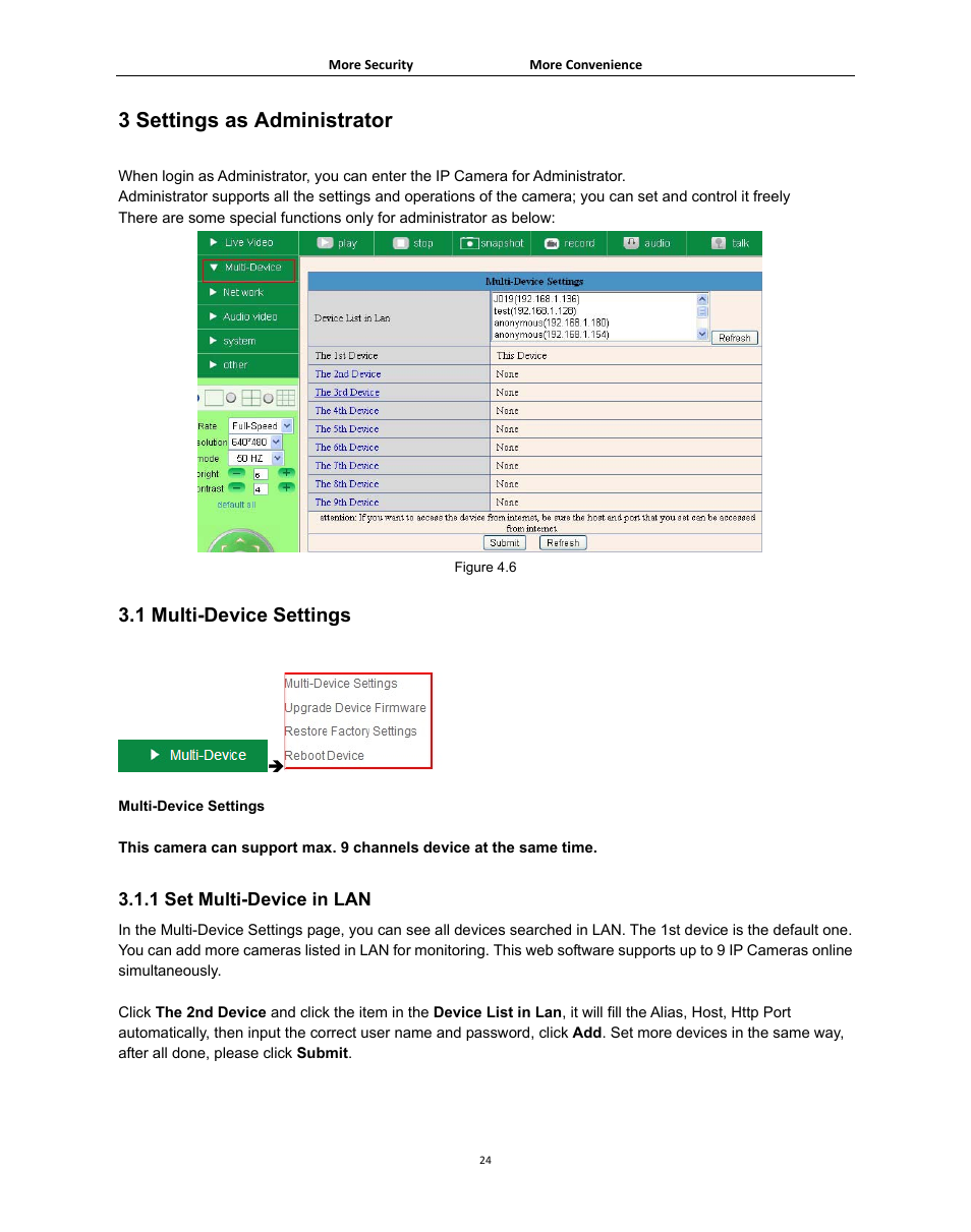 3 settings as administrator, 1 multi-device settings, Ulti | Evice, Ettings, 1 set multi-device in lan | Agasio A502W User Manual | Page 24 / 56