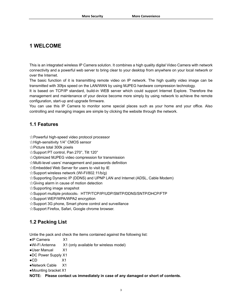 1 welcome, 1 features, 2 packing list | Eatures, Acking | Agasio A502W User Manual | Page 3 / 56