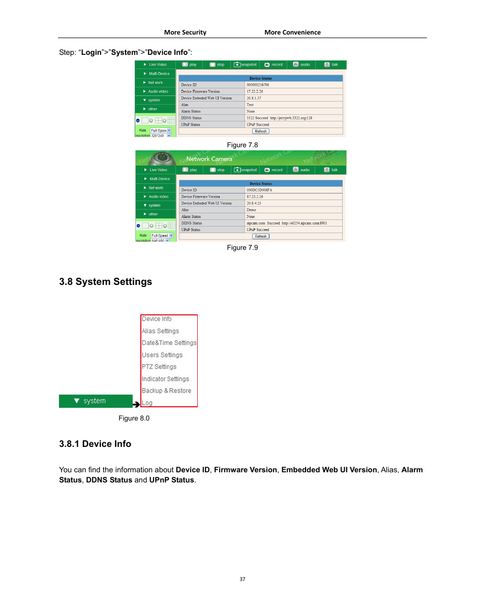 8 system settings, Ystem, Ettings | 1 device info | Agasio A502W User Manual | Page 37 / 56