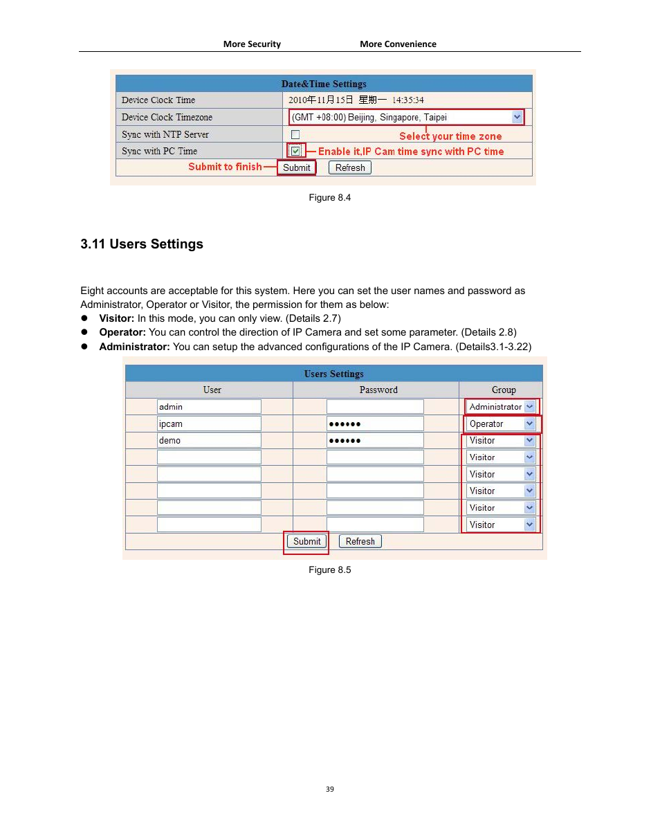 11 users settings, Sers, Ettings | Agasio A502W User Manual | Page 39 / 56