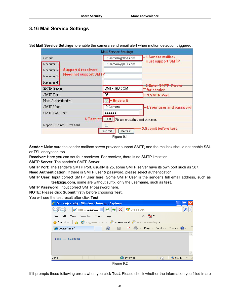 16 mail service settings, Ervice, Ettings | Agasio A502W User Manual | Page 42 / 56