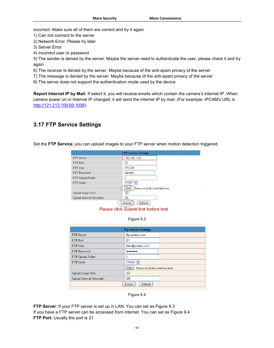 17 ftp service settings, Ervice, Ettings | Agasio A502W User Manual | Page 43 / 56
