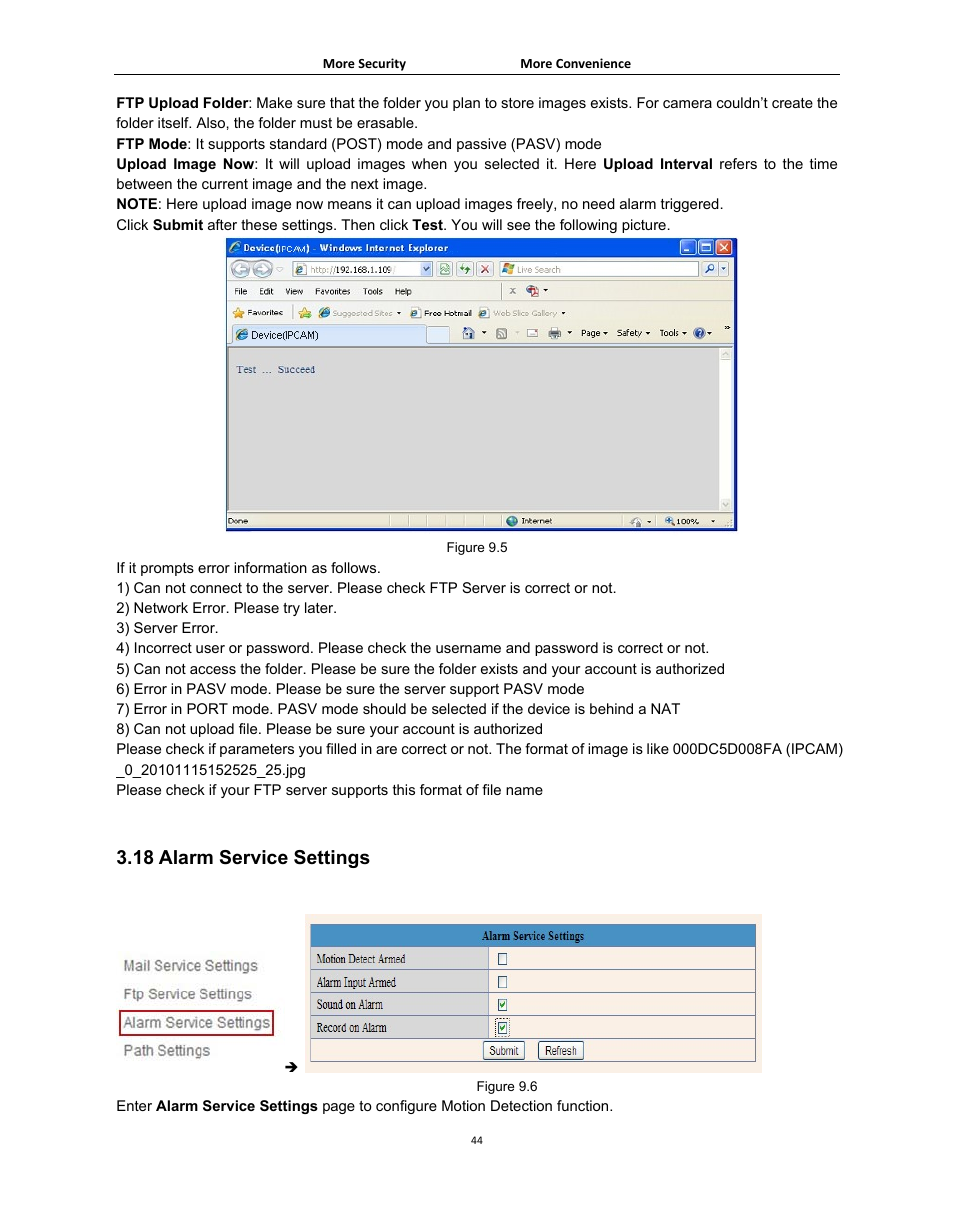 18 alarm service settings, Larm, Ervice | Ettings | Agasio A502W User Manual | Page 44 / 56