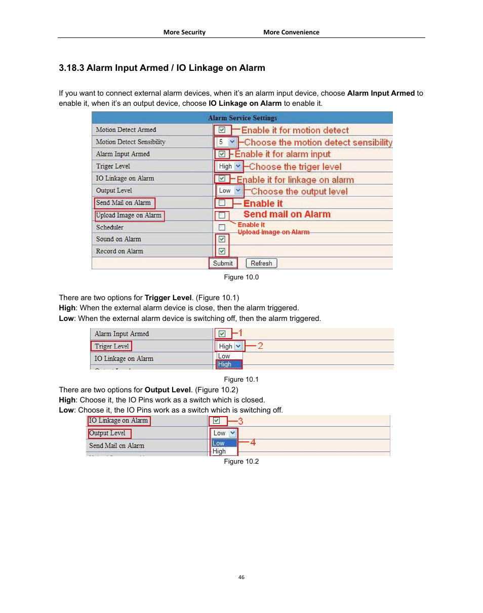 Alarm input armed / io linkage on alarm | Agasio A502W User Manual | Page 46 / 56