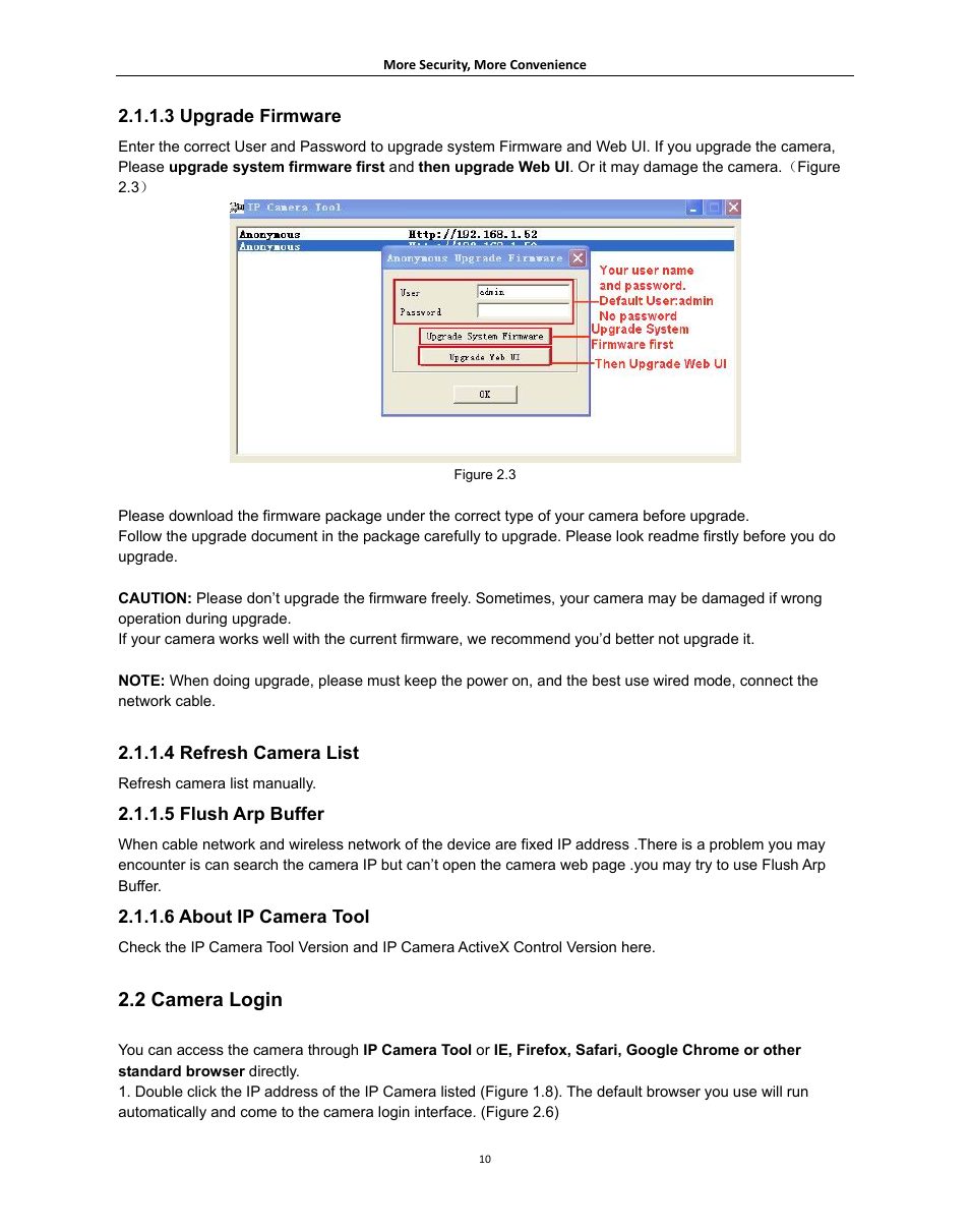 2 camera login, Amera, Ogin | 3 upgrade firmware, 4 refresh camera list, 5 flush arp buffer, 6 about ip camera tool | Agasio A621W User Manual | Page 10 / 54