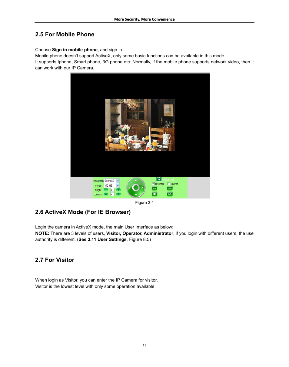 5 for mobile phone, 6 activex mode (for ie browser), 7 for visitor | Obile, Hone, Ctive, Rowser, Isitor | Agasio A621W User Manual | Page 15 / 54