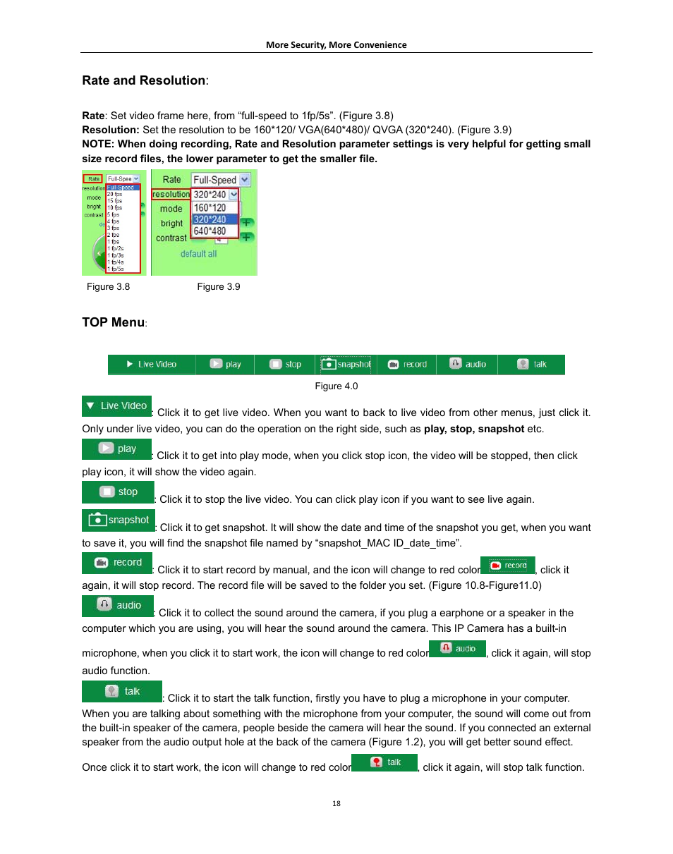 Rate and resolution, Top menu | Agasio A621W User Manual | Page 18 / 54