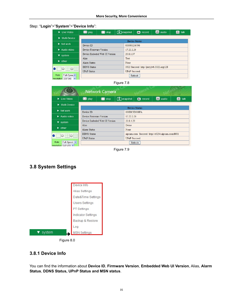 8 system settings, Ystem, Ettings | 1 device info | Agasio A621W User Manual | Page 35 / 54