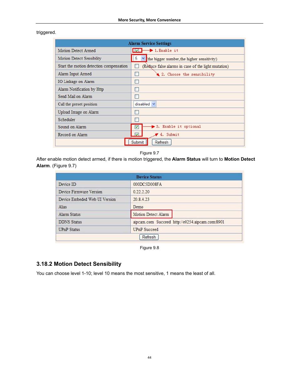 2 motion detect sensibility | Agasio A621W User Manual | Page 44 / 54