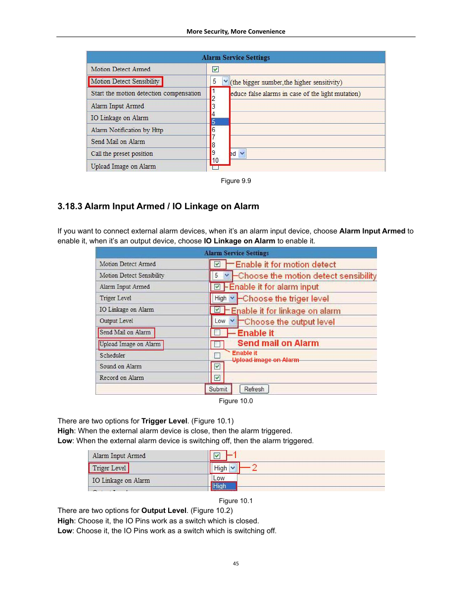 3 alarm input armed / io linkage on alarm | Agasio A621W User Manual | Page 45 / 54