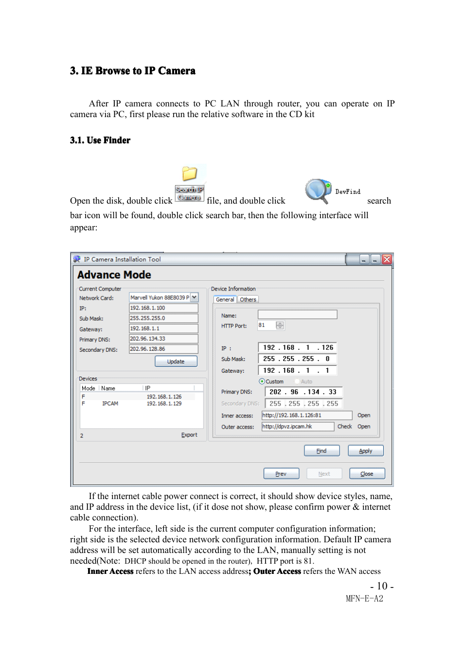 Ie browse to ip camera, Use finder | Agasio M66I User Manual | Page 10 / 30