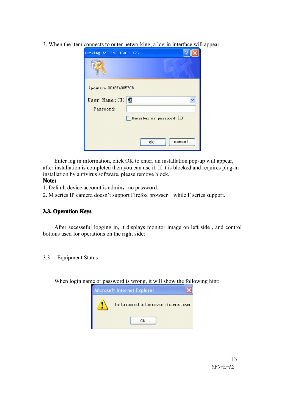 Operation keys, Equipment status | Agasio M66I User Manual | Page 13 / 30