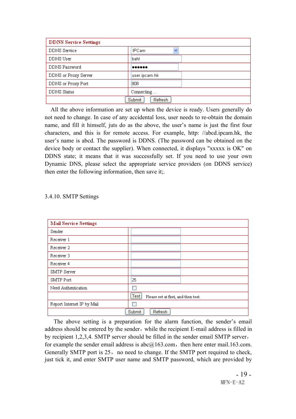 Smtp settings | Agasio M66I User Manual | Page 19 / 30
