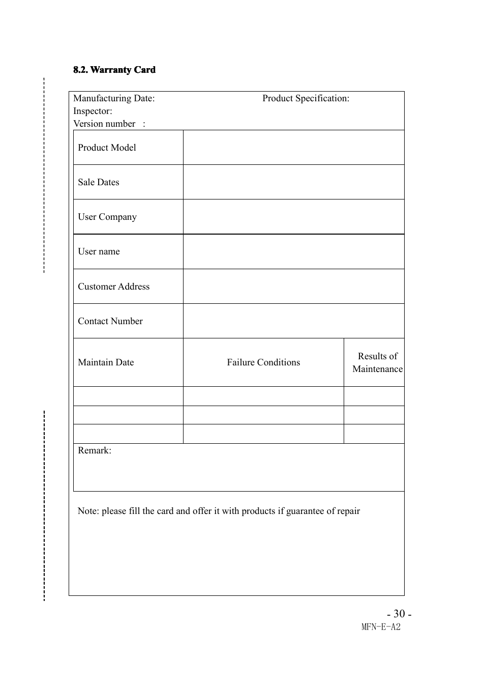 Warranty card | Agasio M66I User Manual | Page 30 / 30