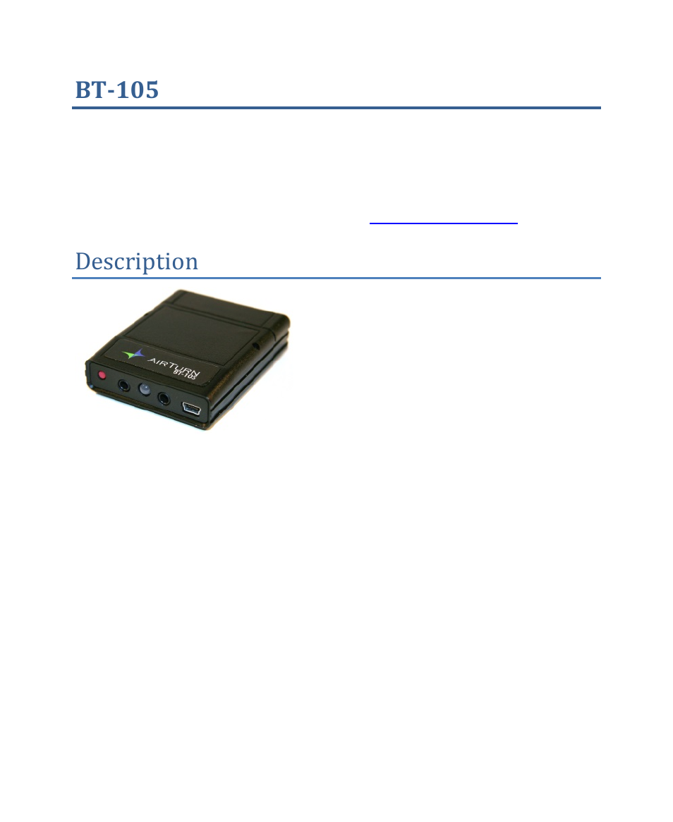 Bt-105, Description | AirTurn DIGIT User Manual | Page 4 / 24