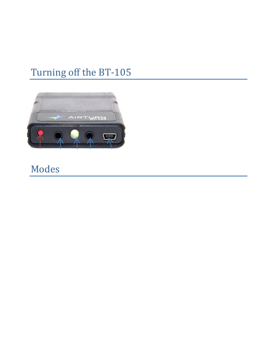 Turning off the bt-105, Modes | AirTurn DIGIT User Manual | Page 6 / 24