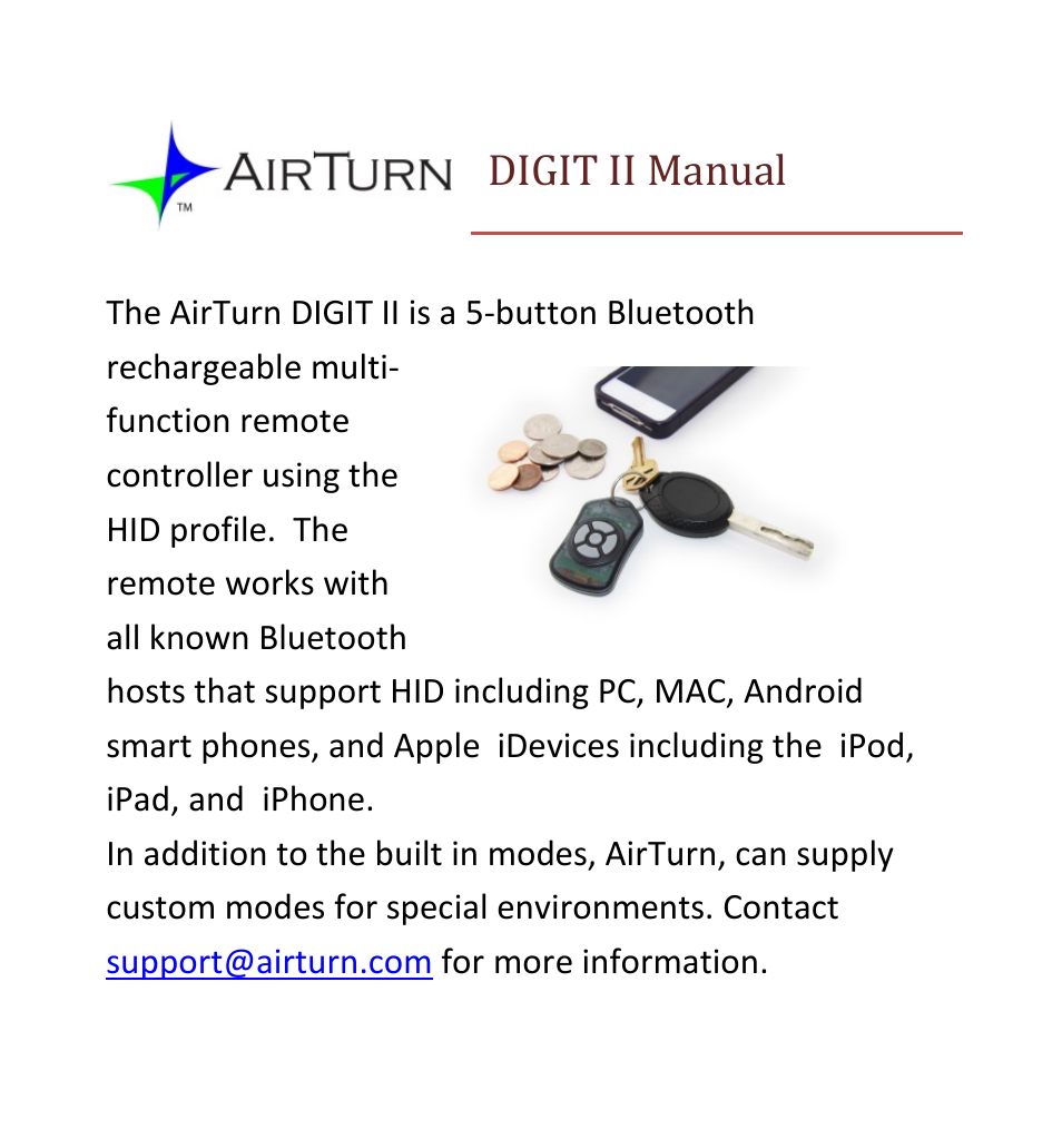AirTurn DIGIT II User Manual | 16 pages