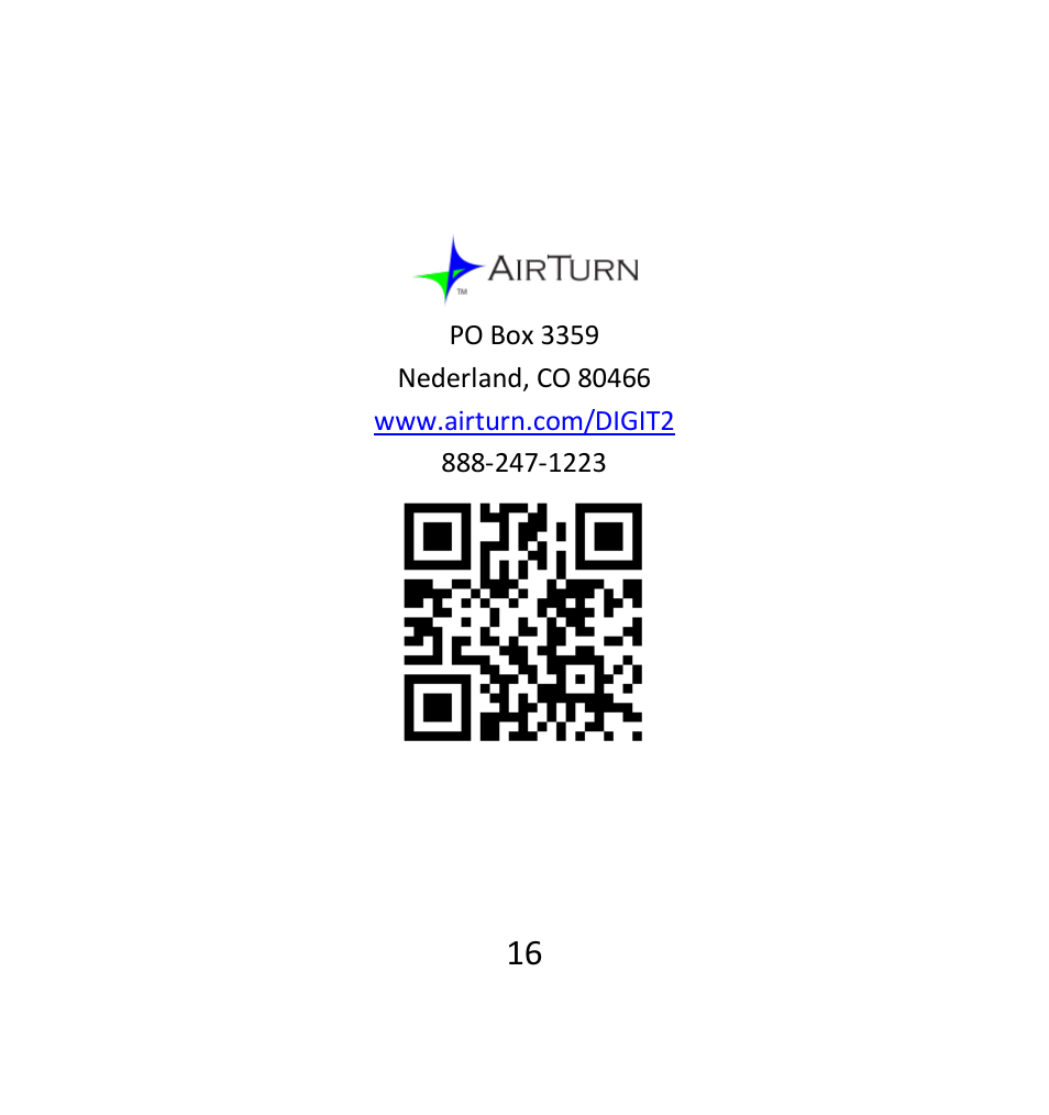 AirTurn DIGIT II User Manual | Page 16 / 16