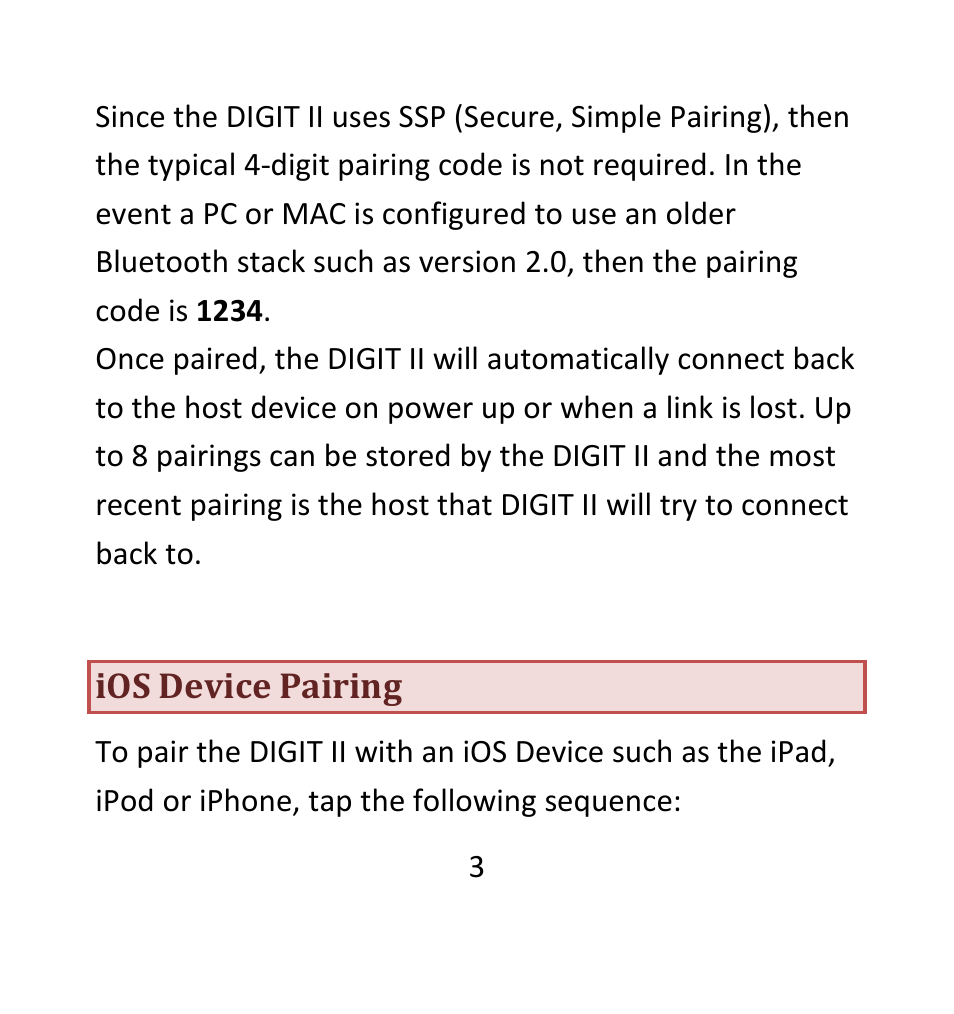 Ios device pairing | AirTurn DIGIT II User Manual | Page 3 / 16