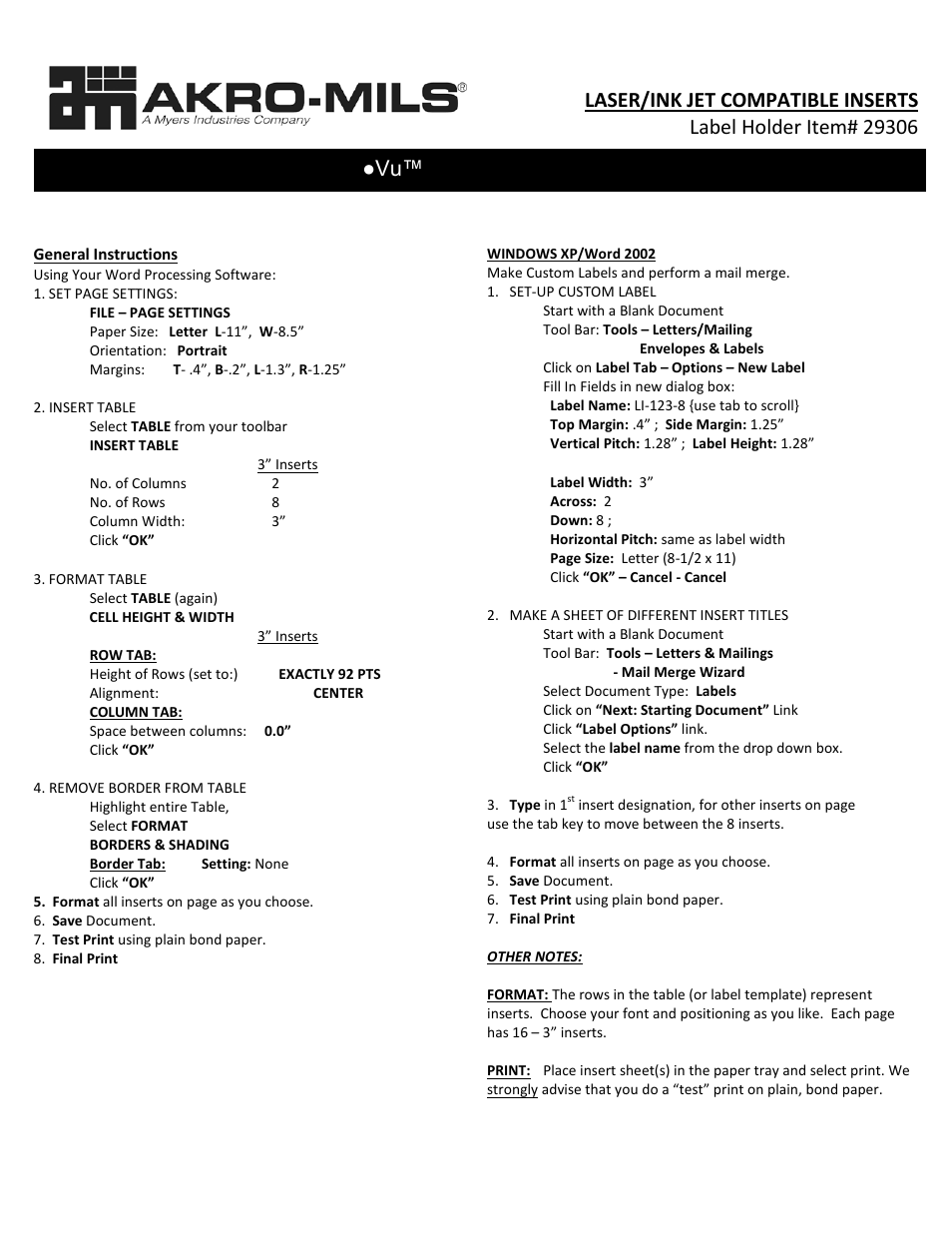 Akro-Mils 29306 AngleVu Label User Manual | 1 page