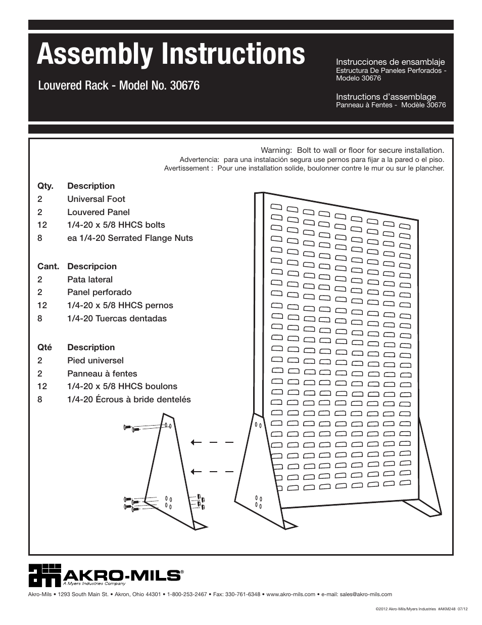 Akro-Mils 30676 Louvered Rack User Manual | 1 page