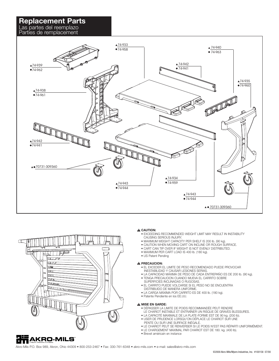 Replacement parts, Las partes del reemplazo parties de remplacement | Akro-Mils 30900 Rail Kit User Manual | Page 4 / 4