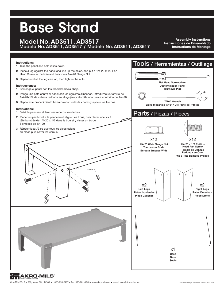 Akro-Mils AD3511_Base_Stand User Manual | 1 page