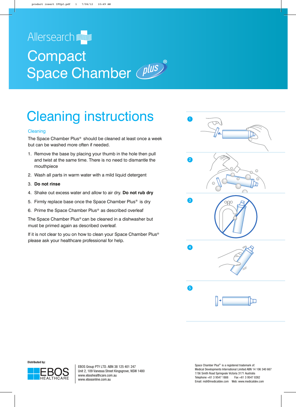 Compact space chamber, Cleaning instructions | Allersearch Compact Space Chamber Plus User Manual | Page 2 / 2