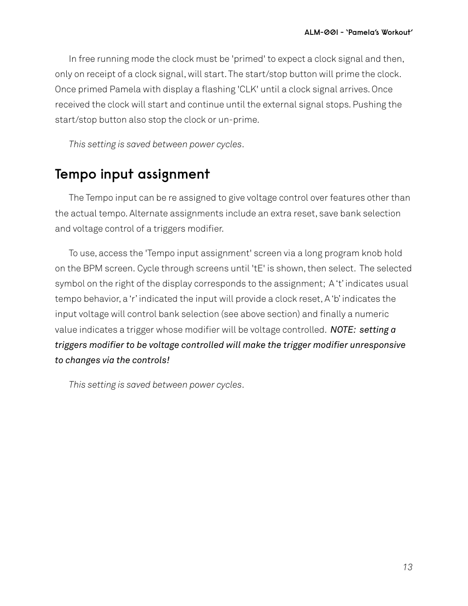 Tempo input assignment | ALM ALM001 User Manual | Page 13 / 19