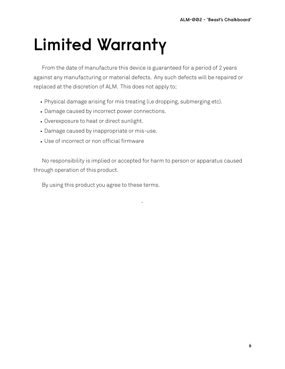 Limited warranty | ALM ALM002 User Manual | Page 6 / 7