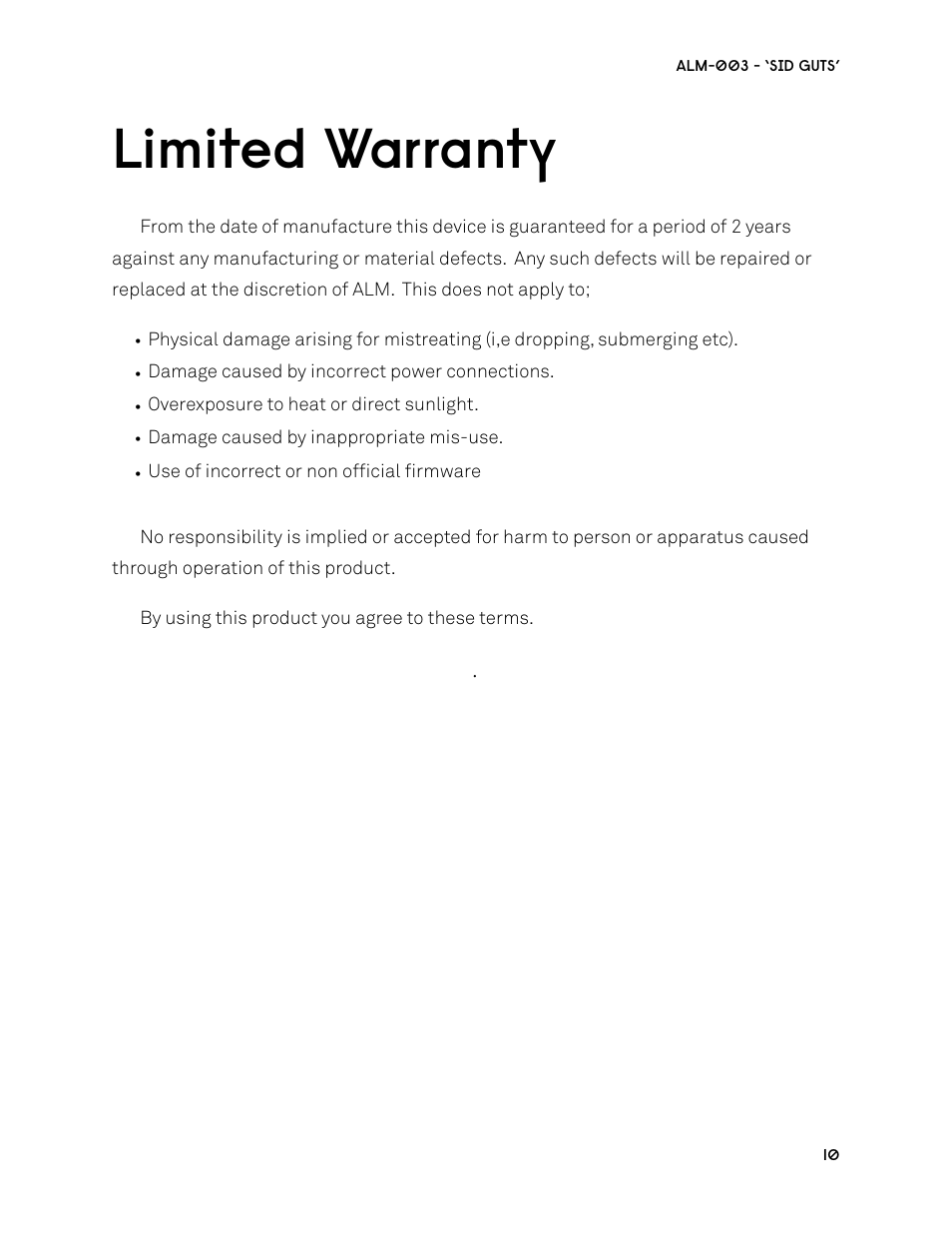 Limited warranty | ALM ALM003 User Manual | Page 10 / 14