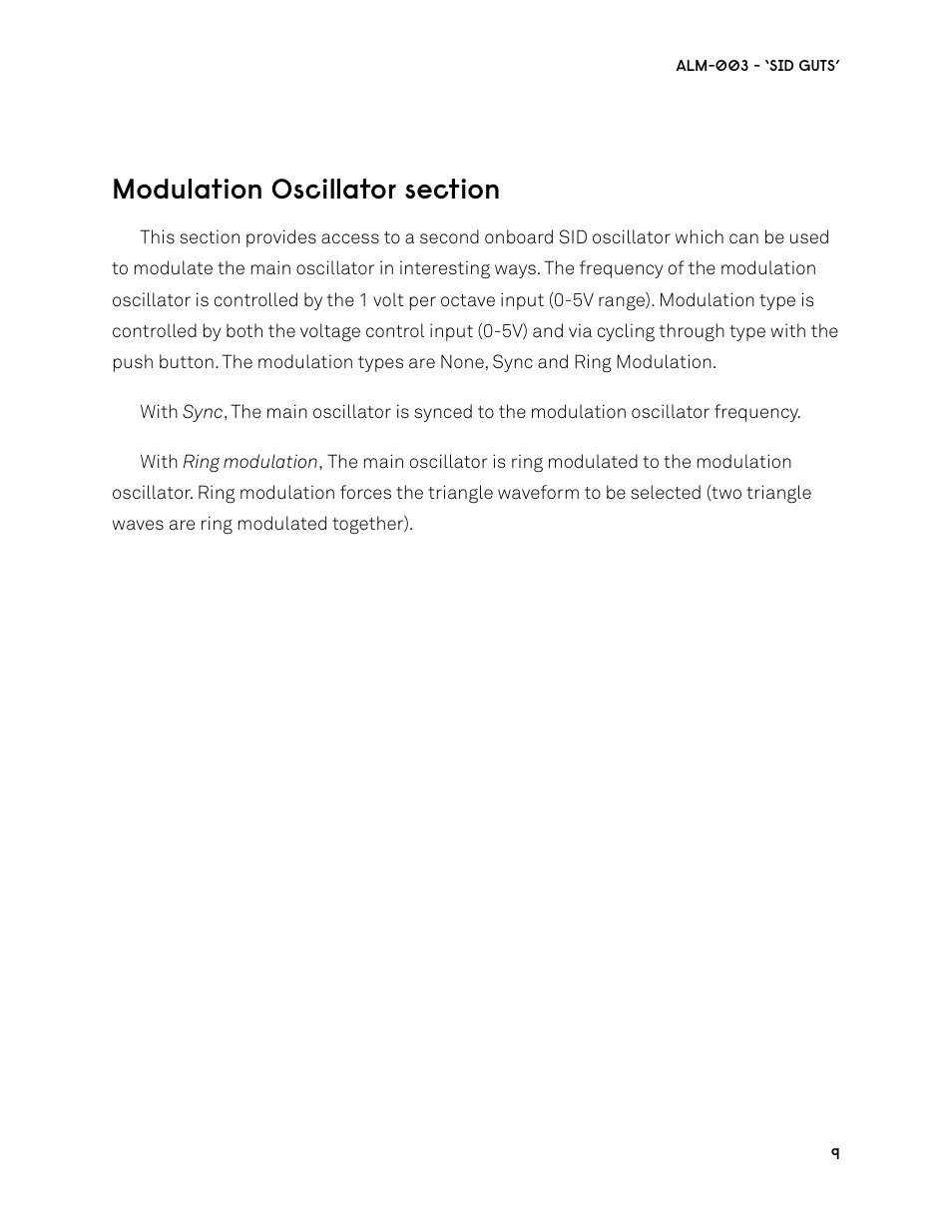 Modulation oscillator section | ALM ALM003 User Manual | Page 9 / 14