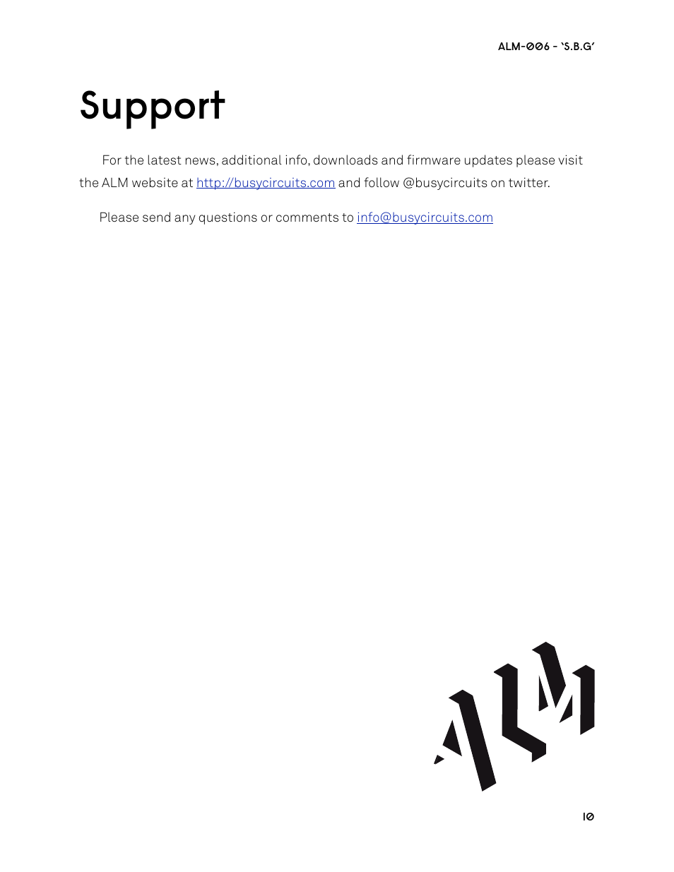 Support | ALM ALM006 User Manual | Page 10 / 10