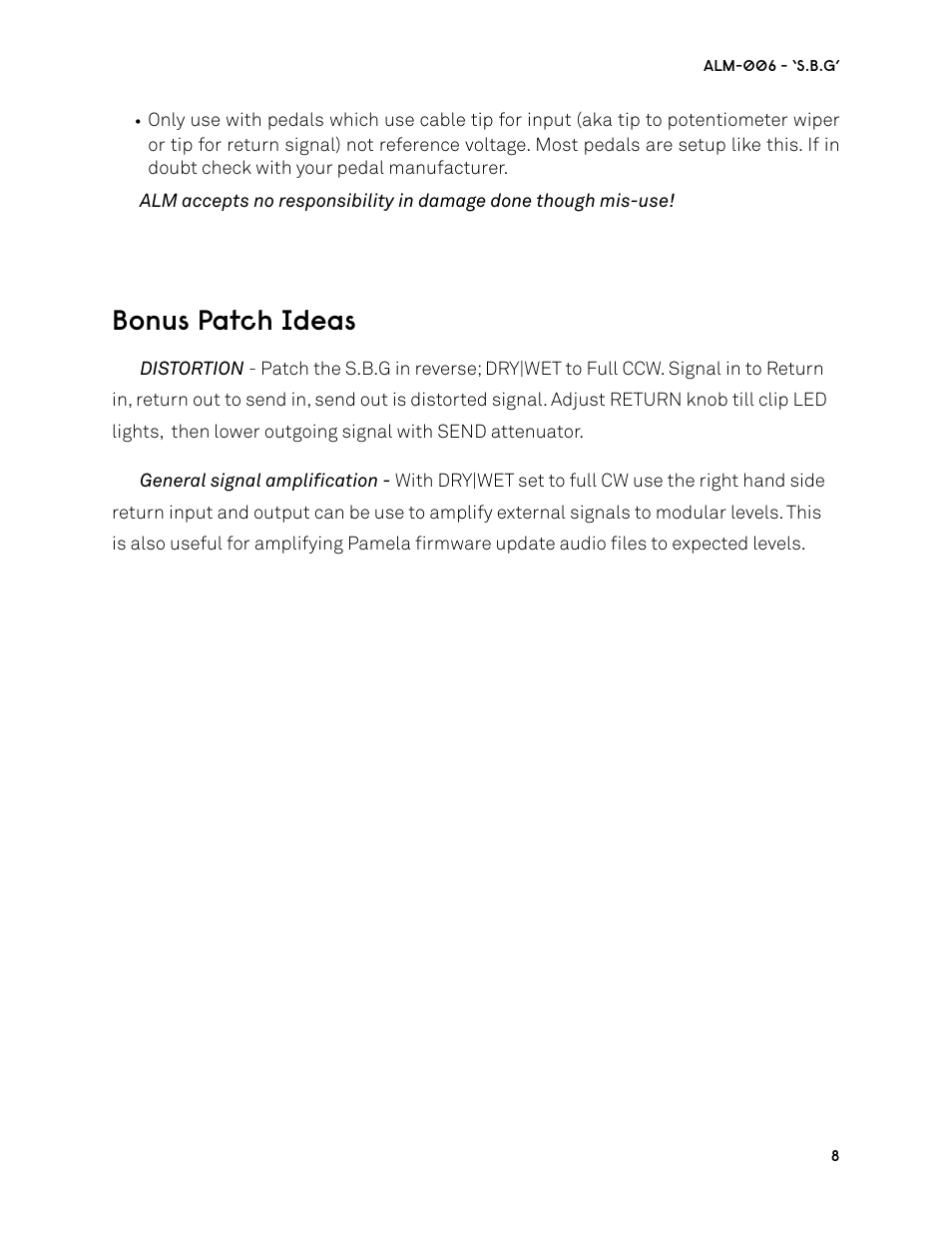 Bonus patch ideas | ALM ALM006 User Manual | Page 8 / 10