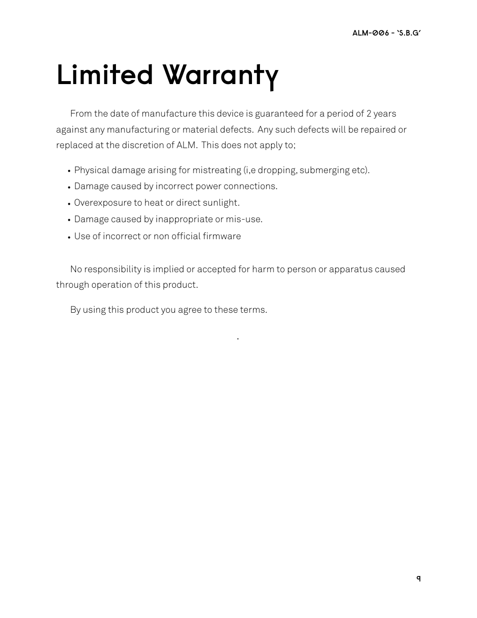 Limited warranty | ALM ALM006 User Manual | Page 9 / 10
