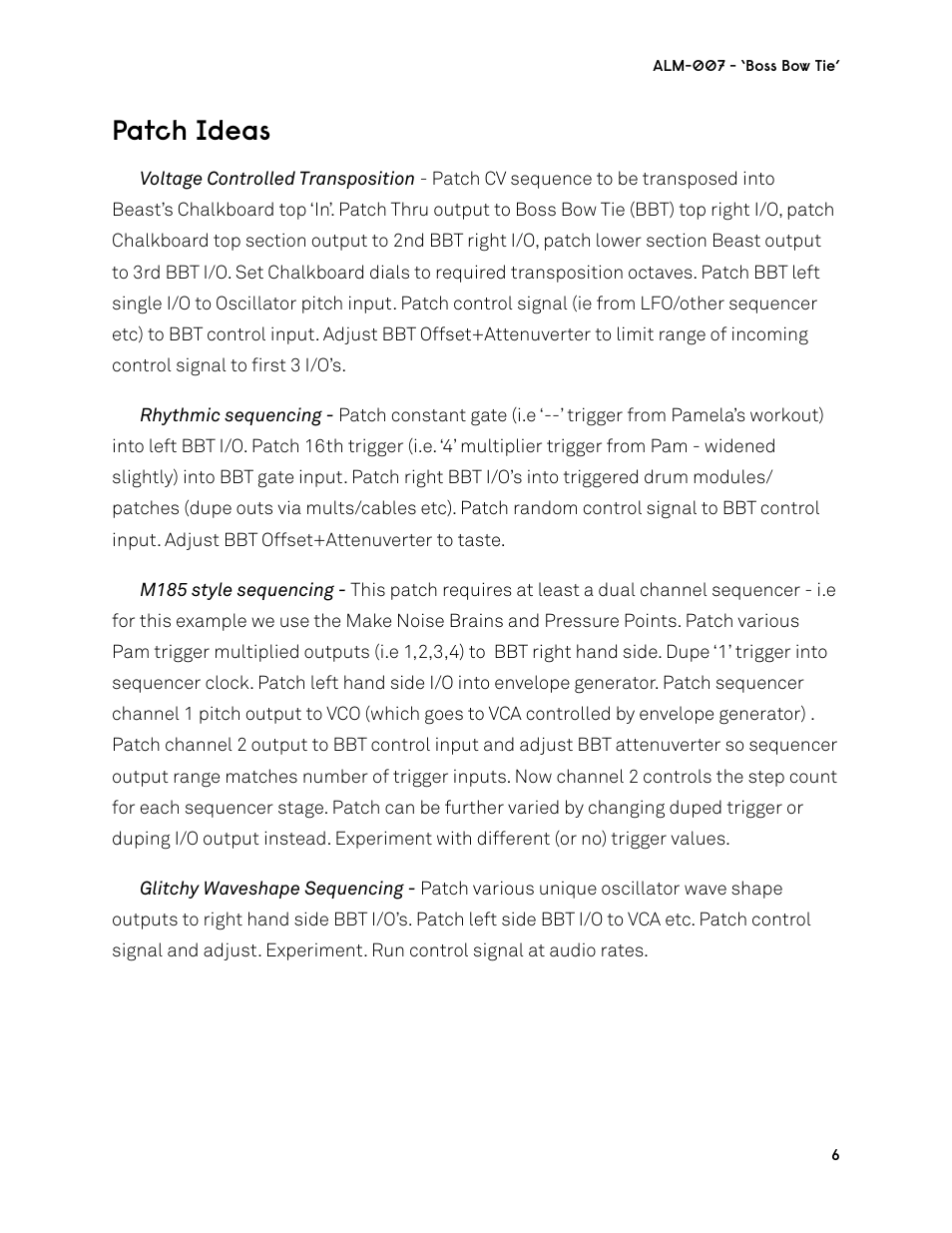 Patch ideas | ALM ALM007 User Manual | Page 6 / 8