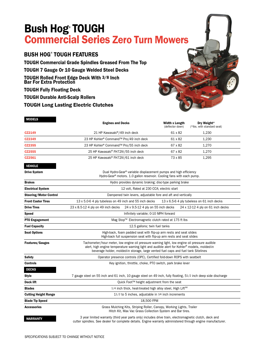 Bush Hog Tough CZ2149 User Manual | 1 page