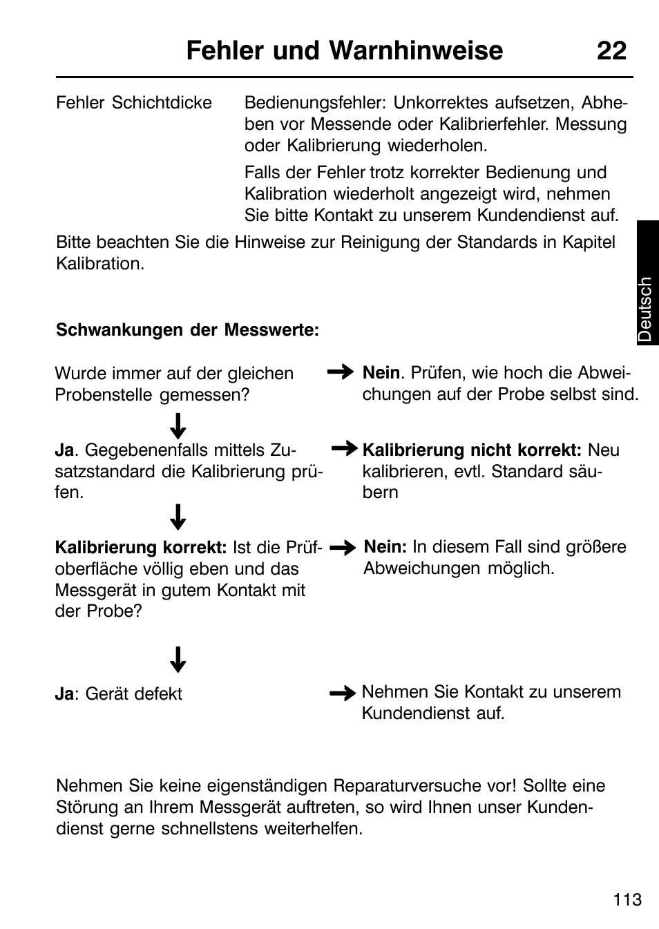 Fehler und warnhinweise 22 | ALTANA Micro-TRI-Gloss μ User Manual | Page 114 / 174