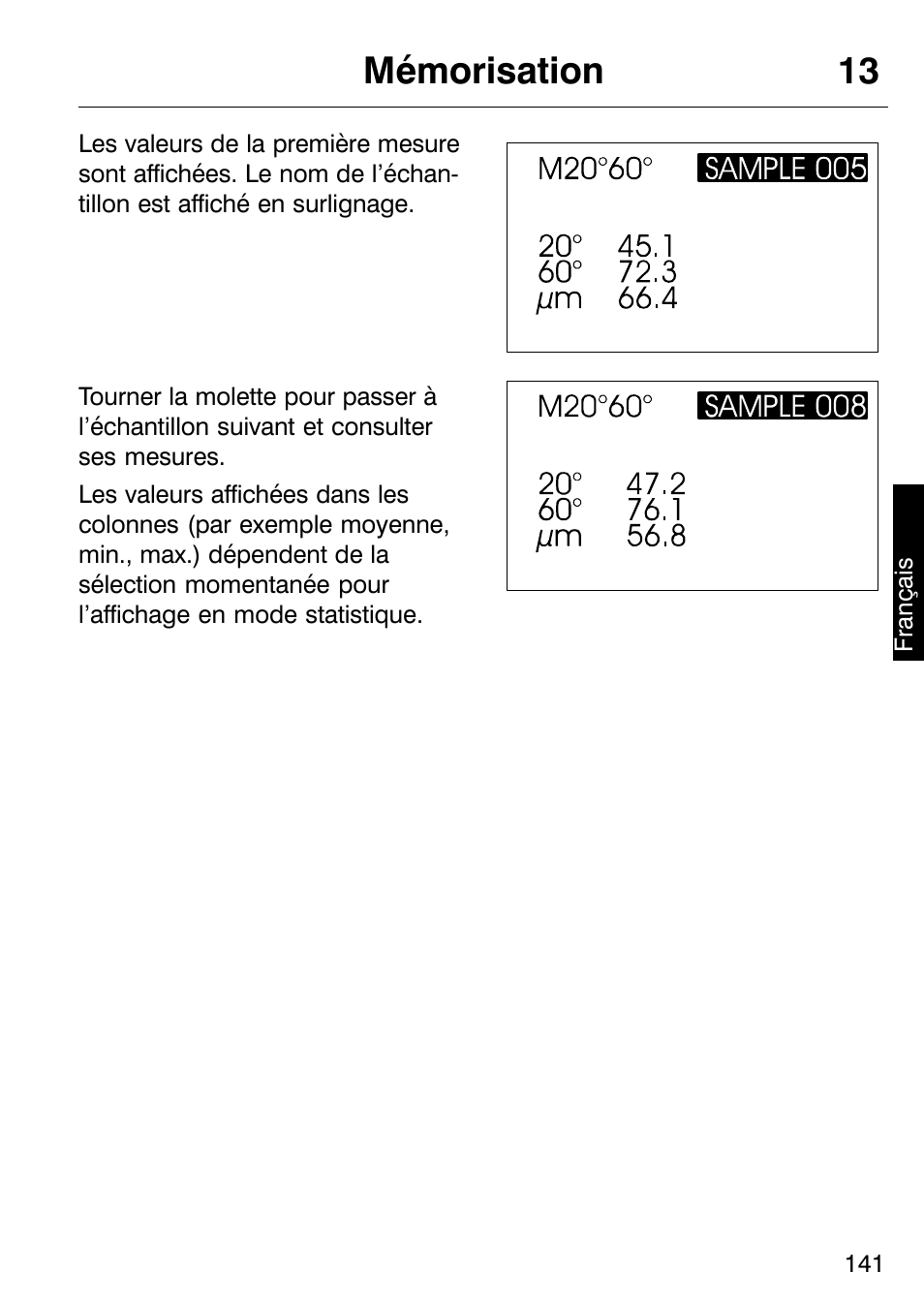 Mémorisation 13 | ALTANA Micro-TRI-Gloss μ User Manual | Page 142 / 174