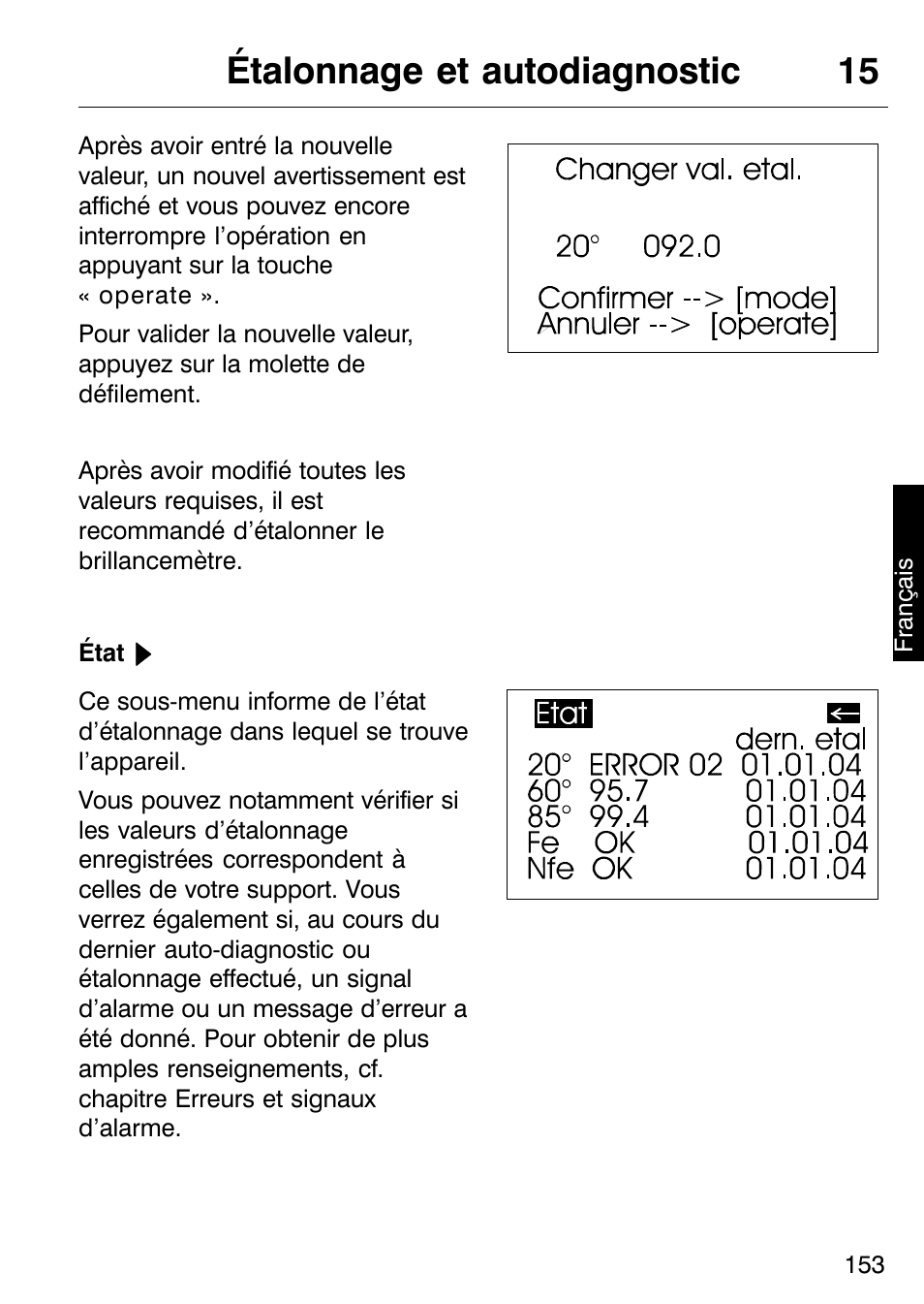Étalonnage et autodiagnostic 15 | ALTANA Micro-TRI-Gloss μ User Manual | Page 154 / 174