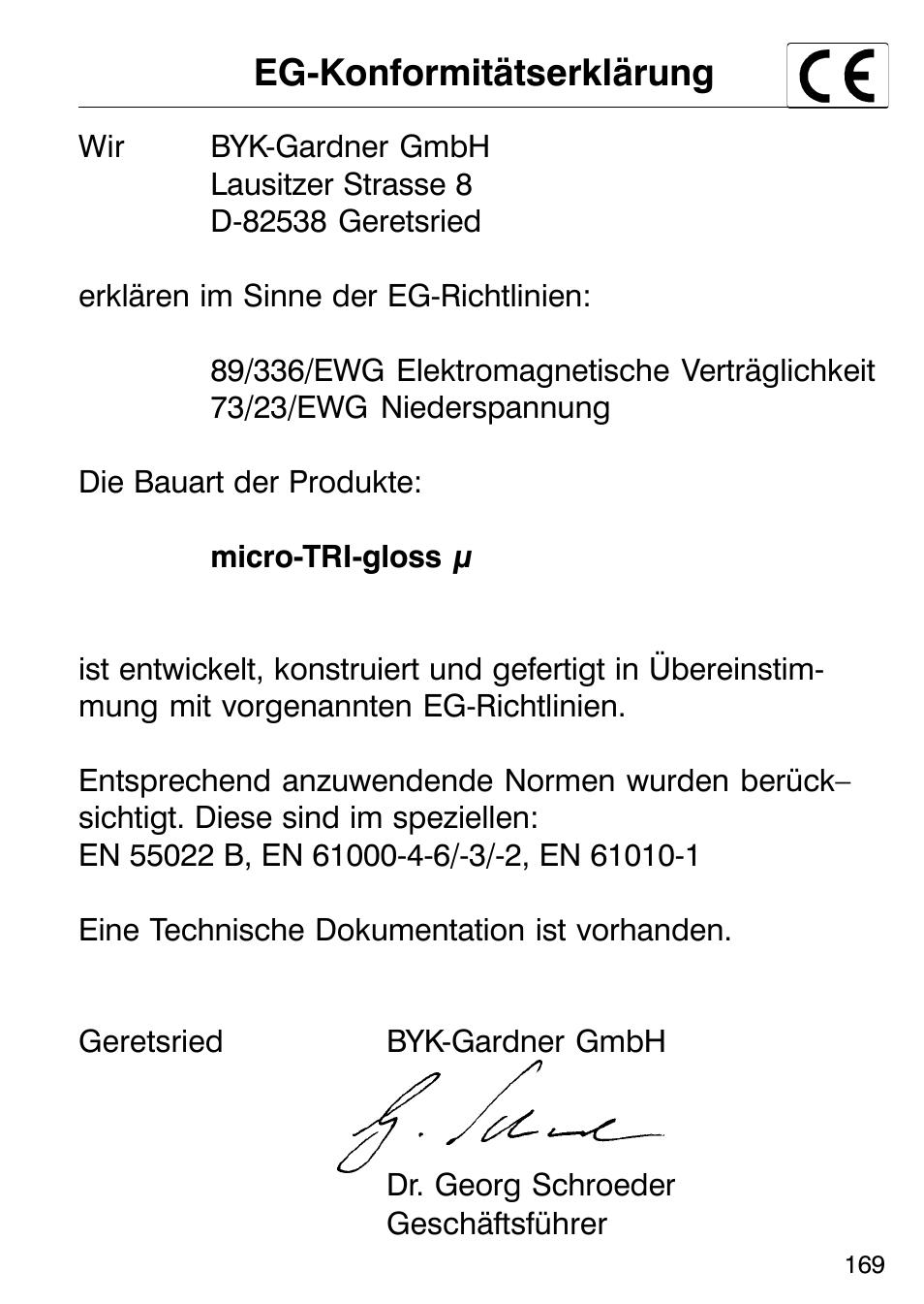 Eg-konformitätserklärung | ALTANA Micro-TRI-Gloss μ User Manual | Page 170 / 174