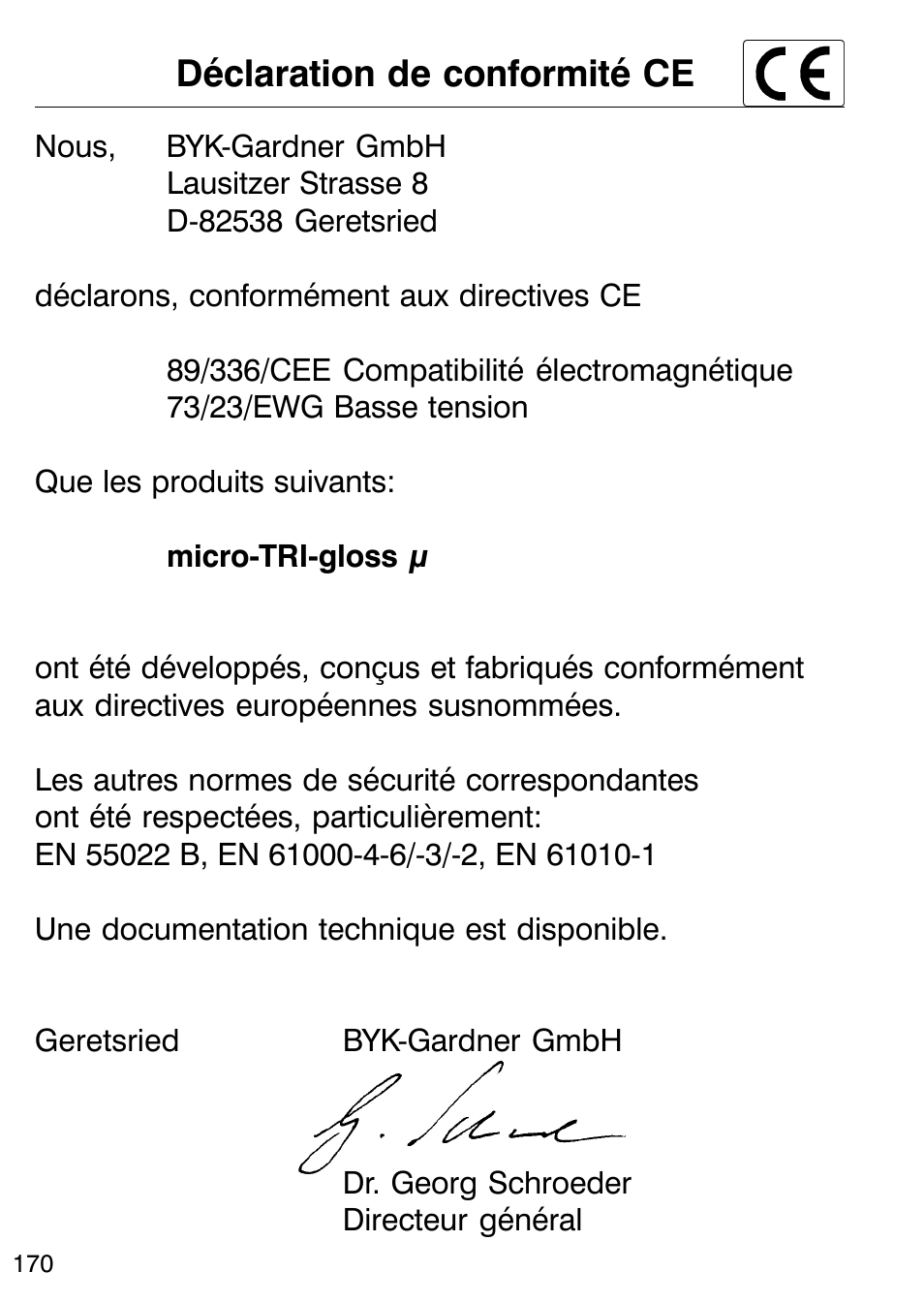 Déclaration de conformité ce | ALTANA Micro-TRI-Gloss μ User Manual | Page 171 / 174