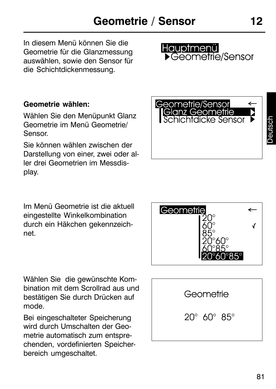 Geometrie / sensor 12 | ALTANA Micro-TRI-Gloss μ User Manual | Page 82 / 174