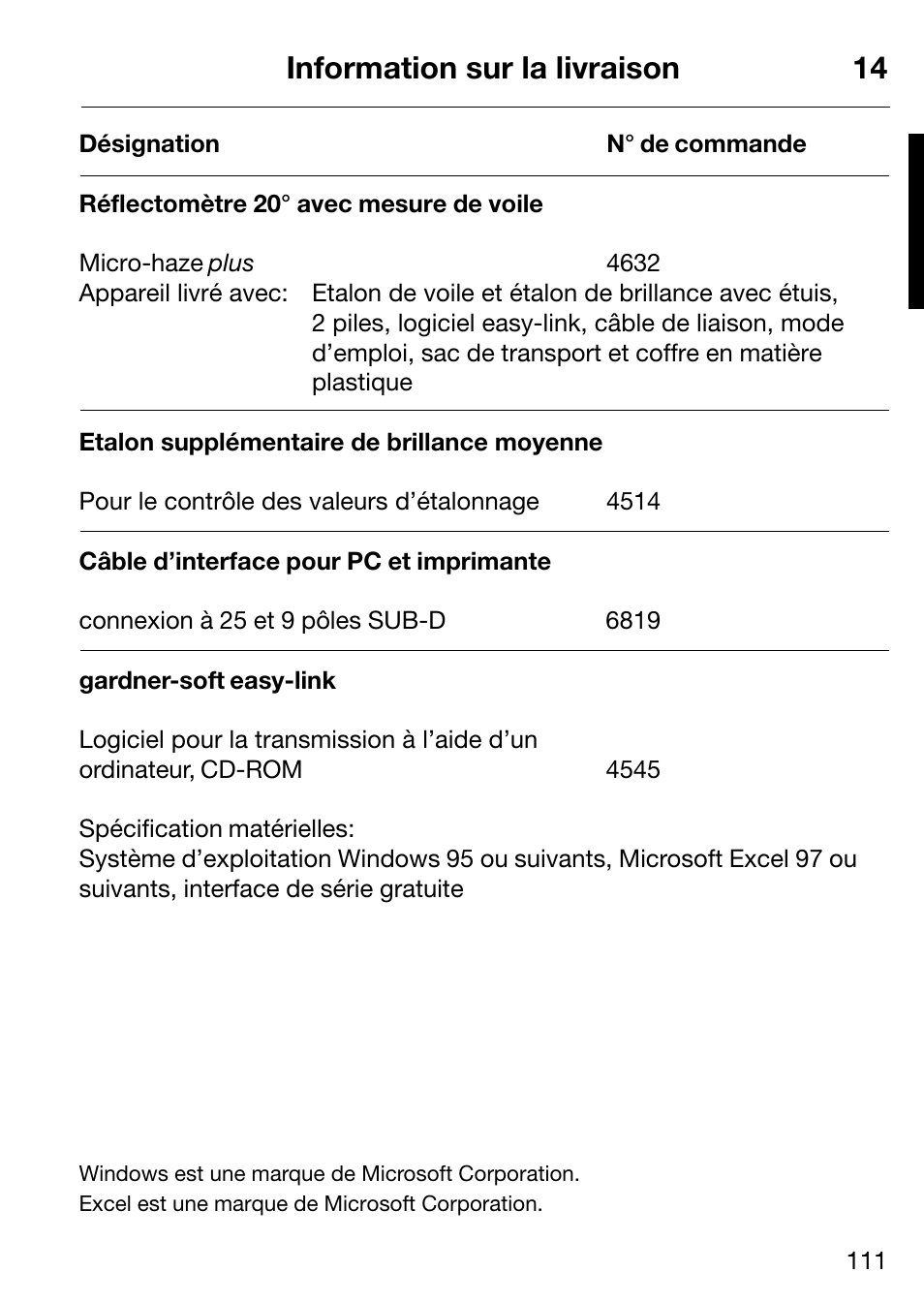 Information sur la livraison 14 | ALTANA Micro-Haze Plus User Manual | Page 112 / 116